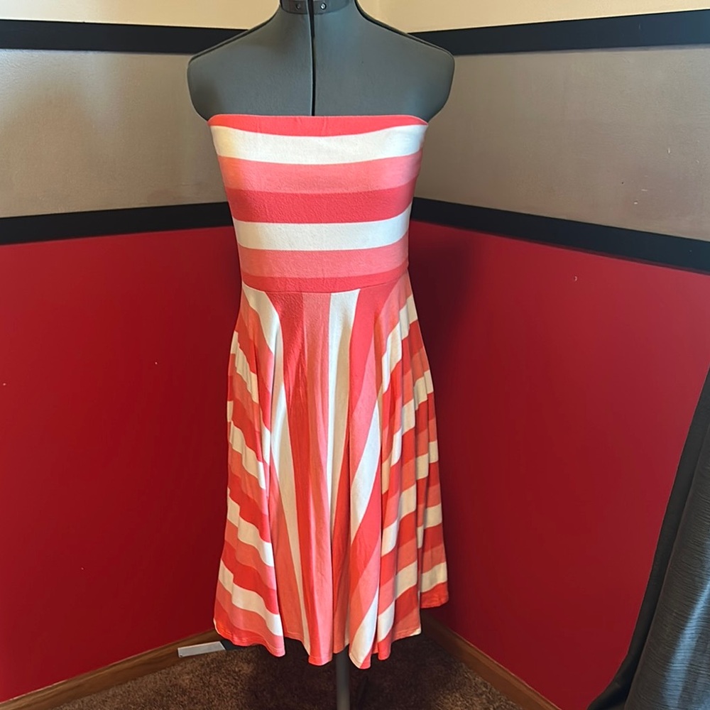 Maurices Strapless Pink and White Dress